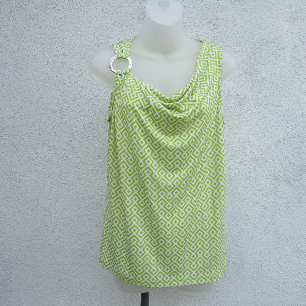 M Michael Kors  green white stretch poly top M
